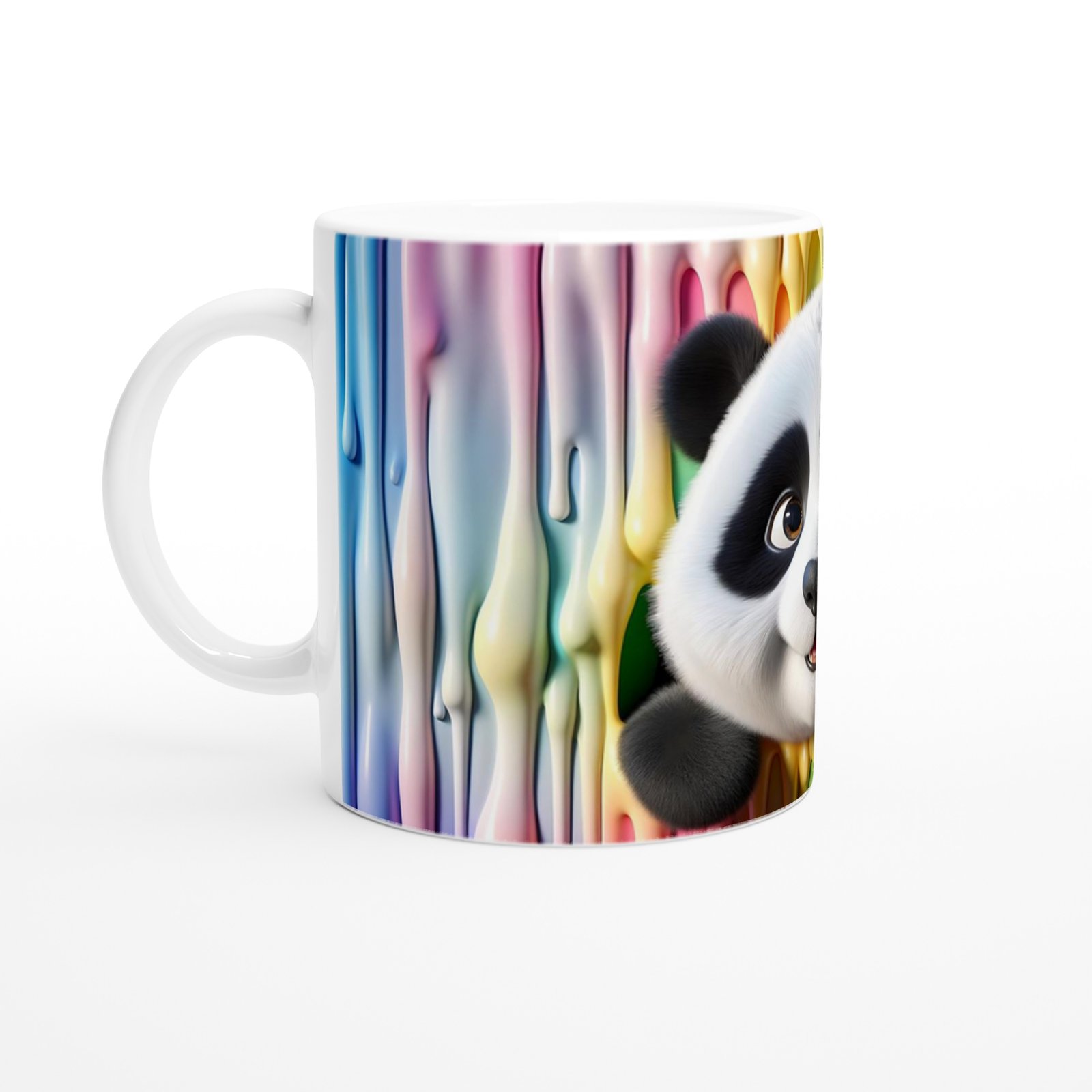 Renkli Damlaların Arasından Bakan Sevimli Panda Temalı Baskılı Kupa Bardak - 2