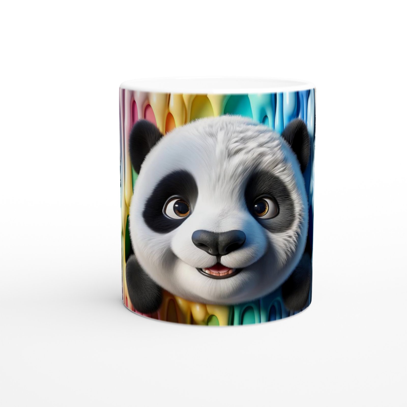 Renkli Damlaların Arasından Bakan Sevimli Panda Temalı Baskılı Kupa Bardak