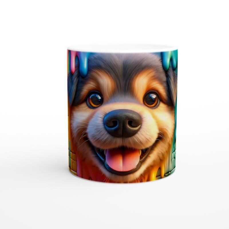 Renkli Damlayan Duvar ve Neşeli Köpek Temalı Baskılı Kupa Bardak