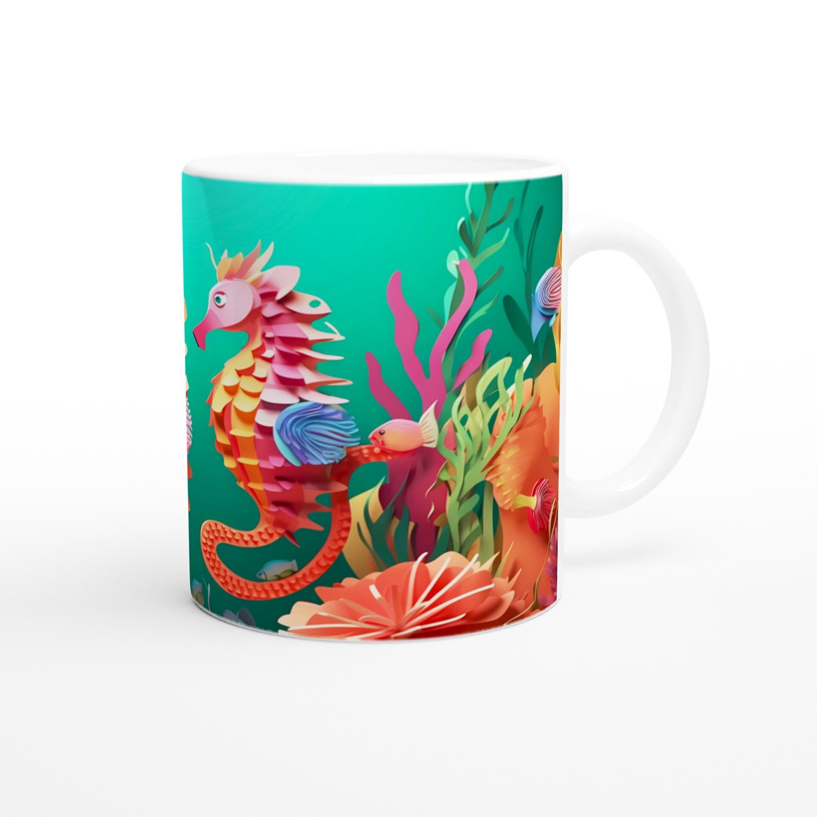 Renkli Denizatı Çifti Su Altı Temalı Kupa Bardak - 3