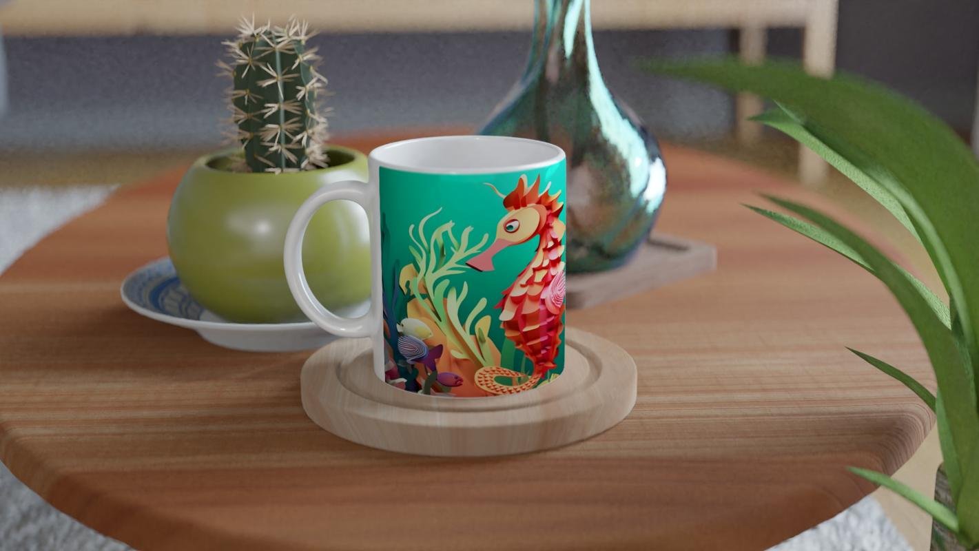 Renkli Denizatı Çifti Su Altı Temalı Kupa Bardak - 4