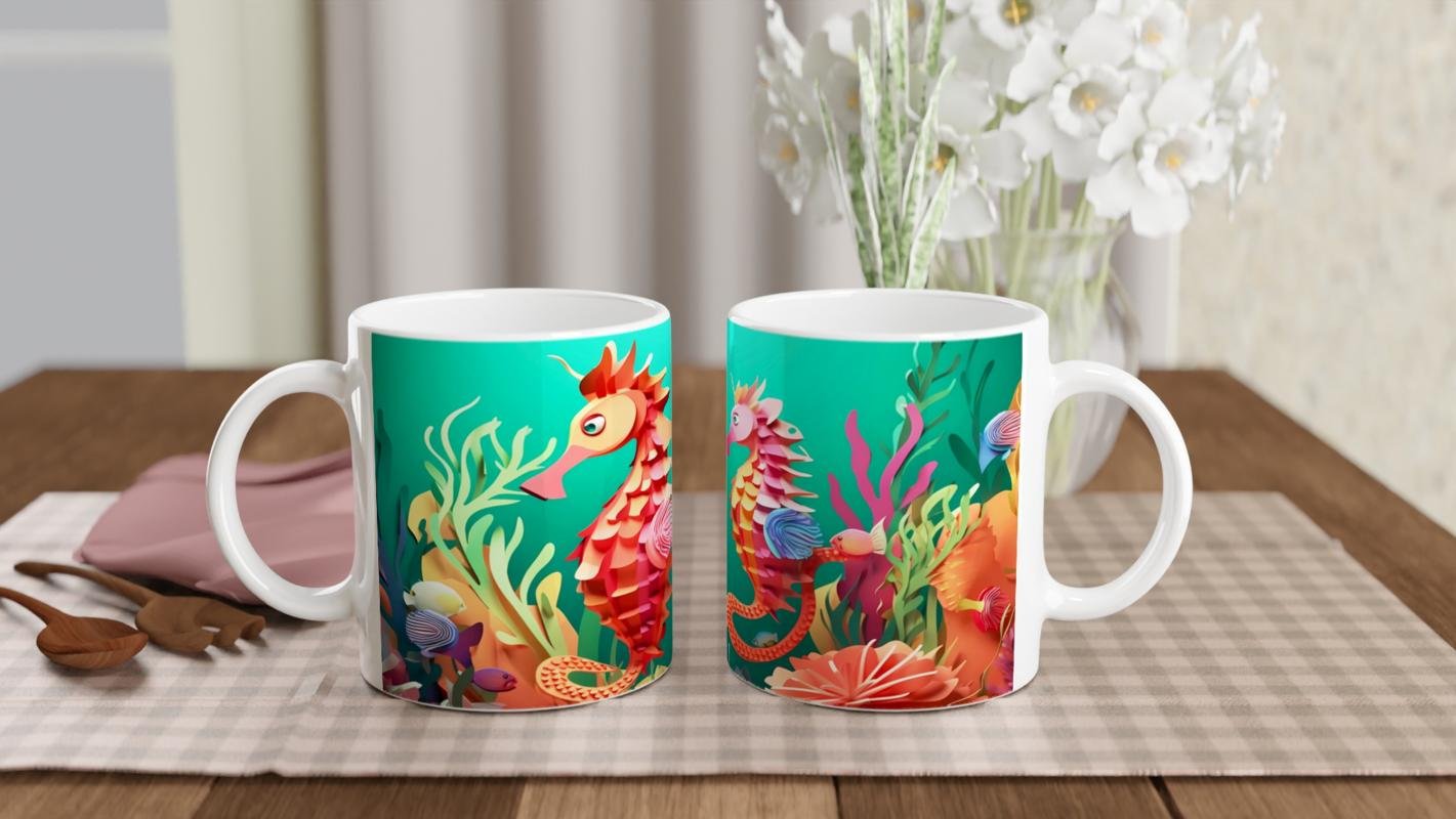 Renkli Denizatı Çifti Su Altı Temalı Kupa Bardak - 5