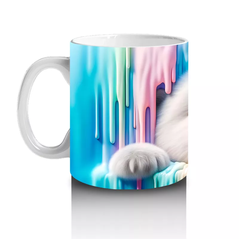 Renkli Erimiş Boyalar Arasında Yüzünü Uzatan Kutup Ayısı - Baskılı kahve kupası - 2