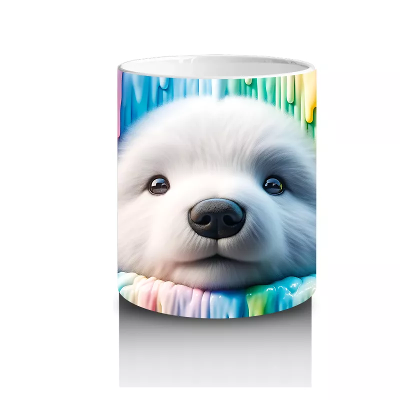 Renkli Erimiş Boyalar Arasında Yüzünü Uzatan Kutup Ayısı - Baskılı kahve kupası - 3