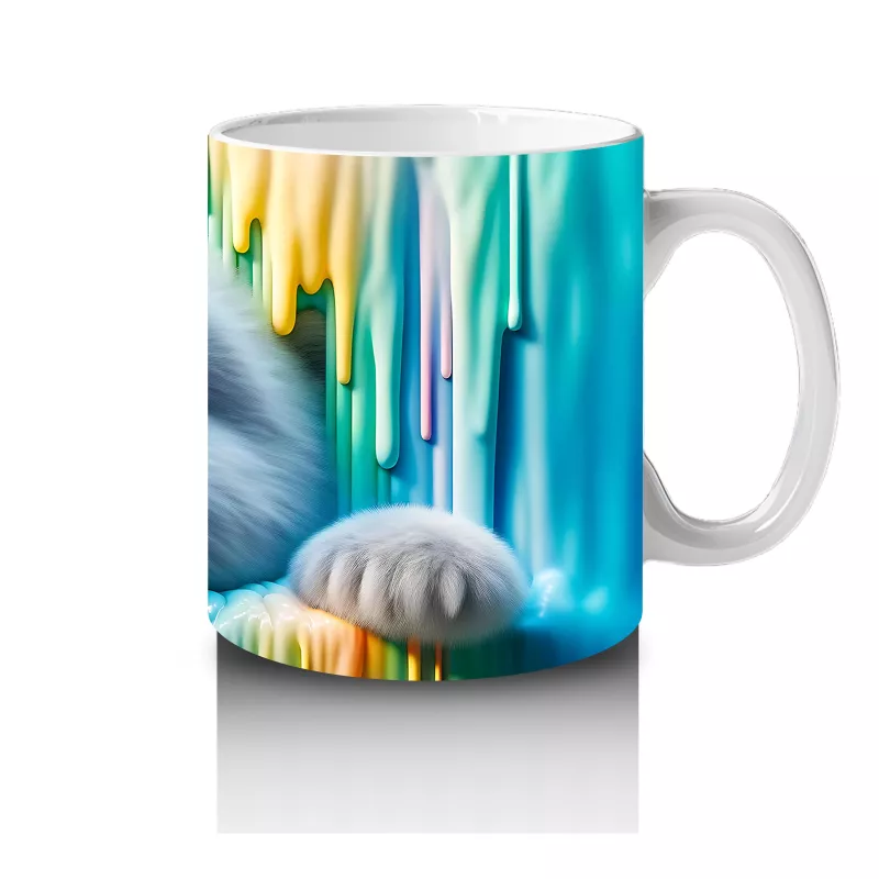 Renkli Erimiş Boyalar Arasında Yüzünü Uzatan Kutup Ayısı - Baskılı kahve kupası - 4