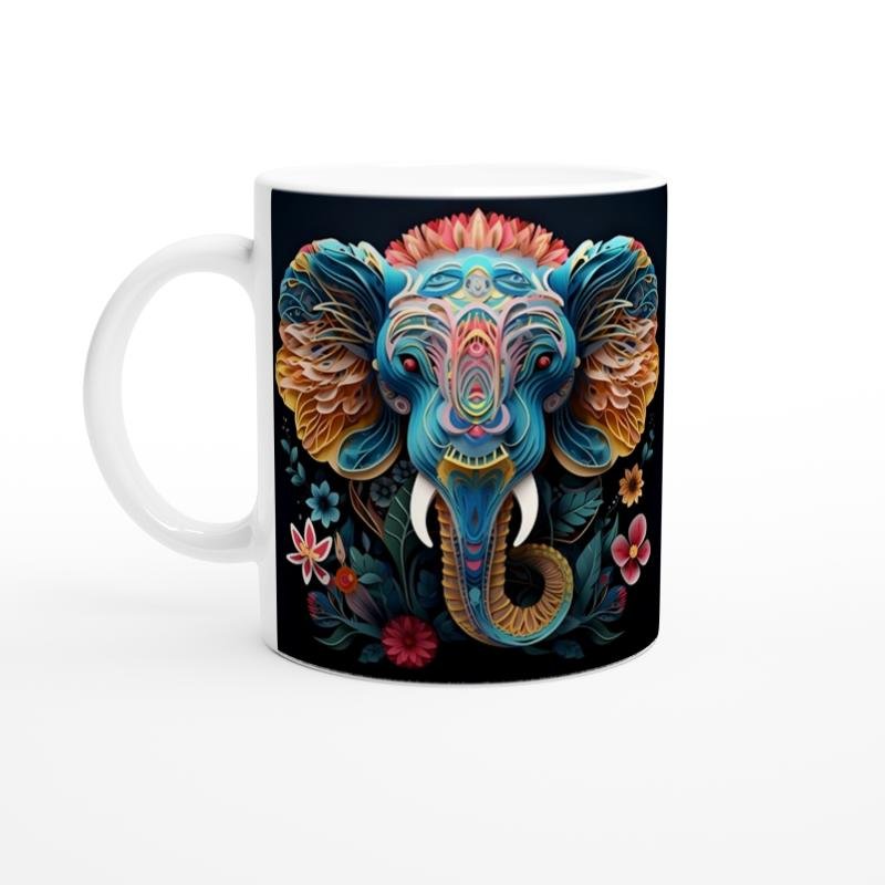 Renkli Fil Baskılı Kupa Bardak