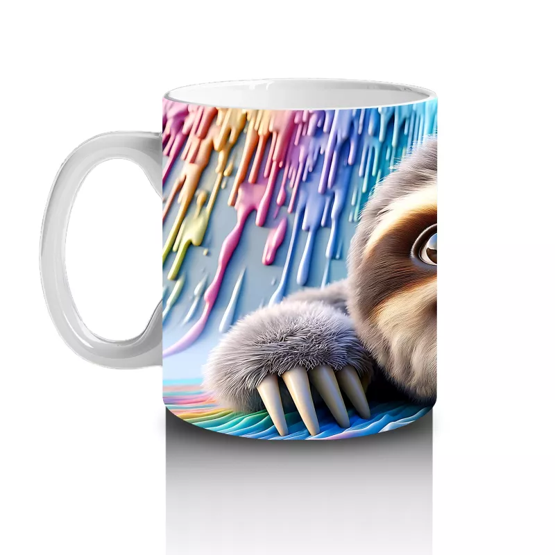 Renkli Fon Üzerinde Mutlu Tembel Hayvan – Baskılı Kahve Kupası - 2