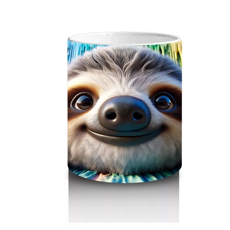 Renkli Fon Üzerinde Mutlu Tembel Hayvan – Baskılı Kahve Kupası - 3