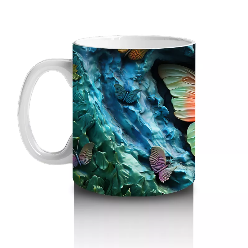 Renkli Gölge Tonlarında Pembe Kelebek – Baskılı Kahve Kupası - 2