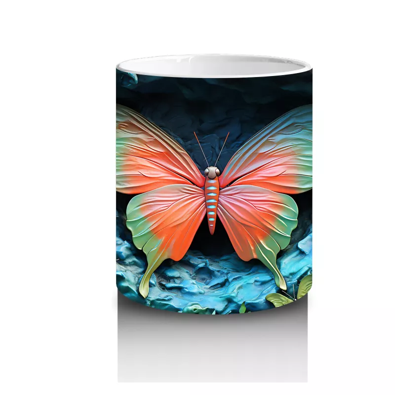 Renkli Gölge Tonlarında Pembe Kelebek – Baskılı Kahve Kupası - 3