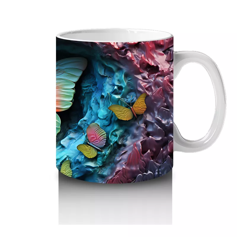 Renkli Gölge Tonlarında Pembe Kelebek – Baskılı Kahve Kupası - 4