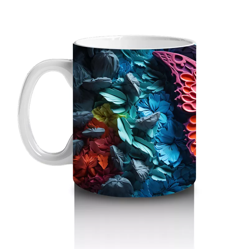 Renkli Kabartmalı Zemin Üzerinde Pembe Kelebek – Baskılı Kahve Kupası - 2