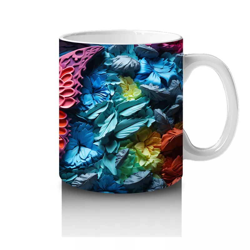 Renkli Kabartmalı Zemin Üzerinde Pembe Kelebek – Baskılı Kahve Kupası - 4