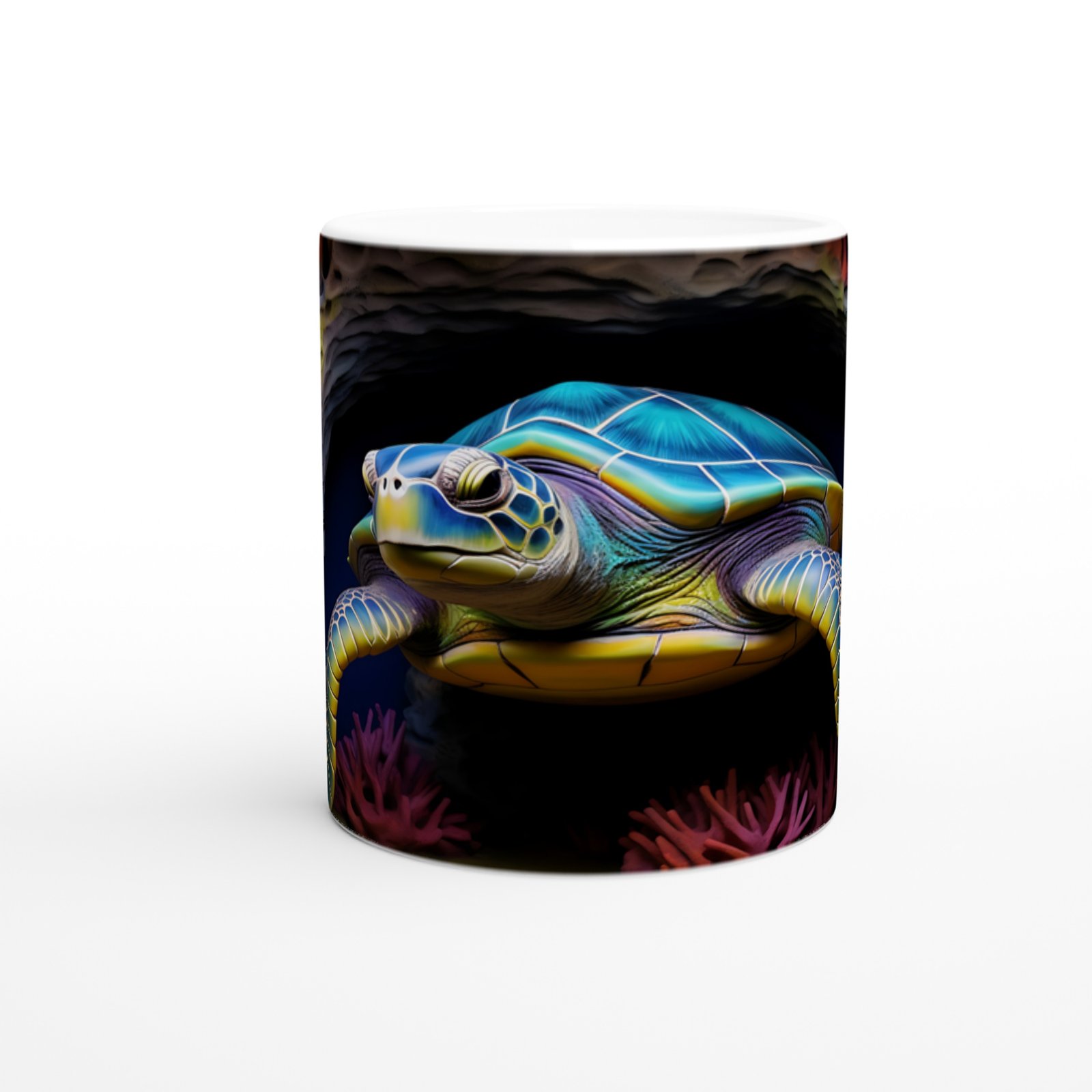 Renkli Kayalıklar Arasında Yüzen Deniz Kaplumbağası Kupa Bardak