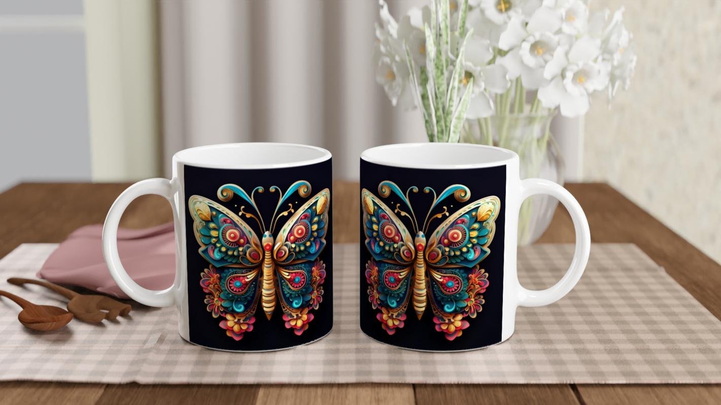 Renkli Kelebek Baskılı Kupa Bardak - 5