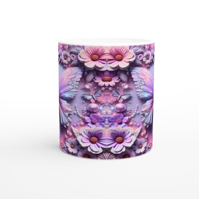 Renkli Kelebekler ve Çiçekler Temalı Baskılı Kupa Bardak - 2