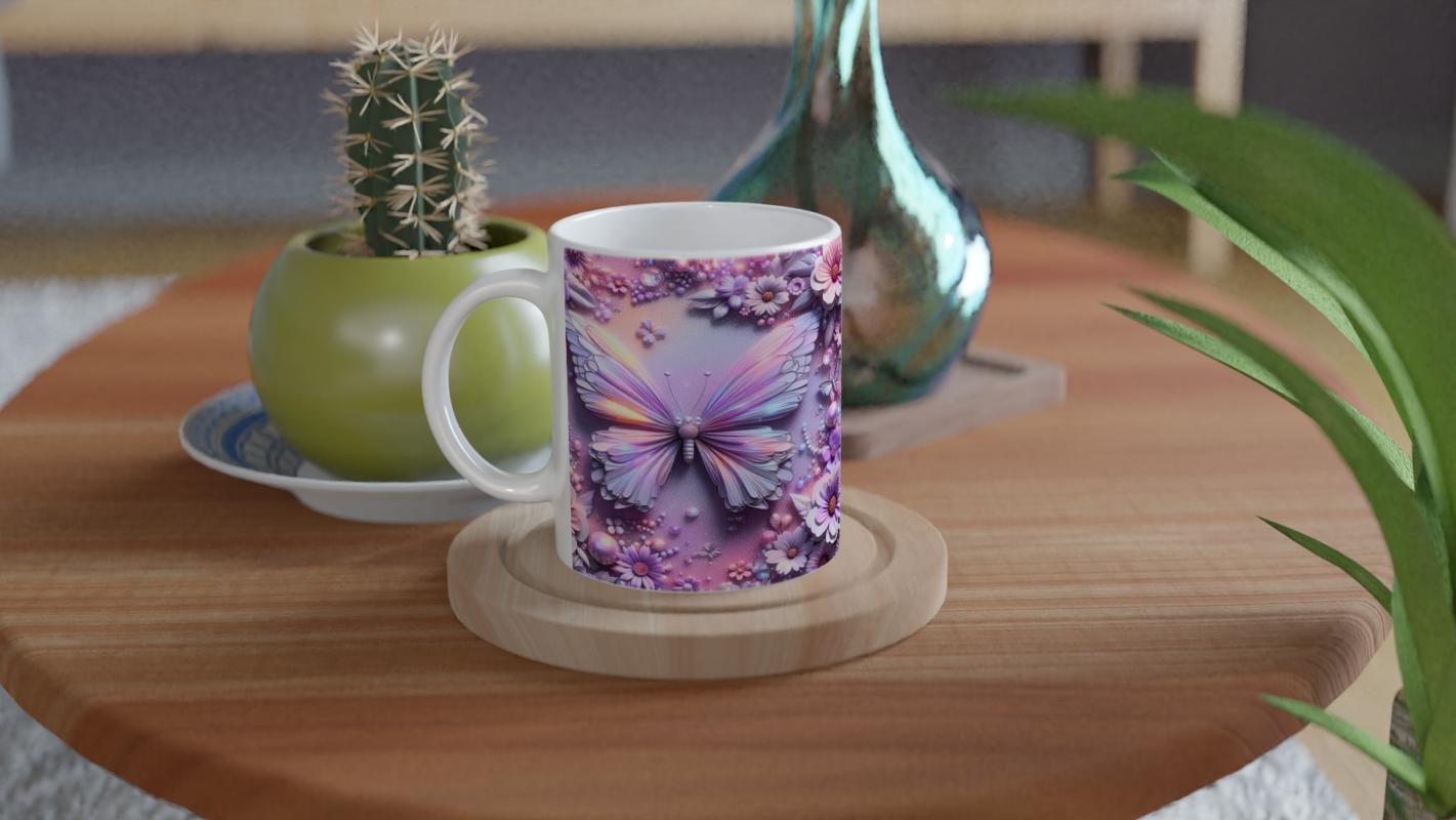 Renkli Kelebekler ve Çiçekler Temalı Baskılı Kupa Bardak - 4