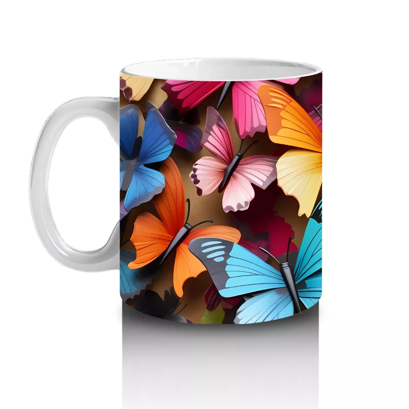 Renkli Kelebeklerle Canlı Tasarım - Baskılı Kahve Kupası - 2