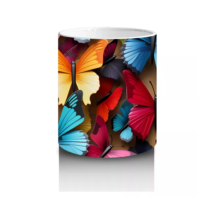 Renkli Kelebeklerle Canlı Tasarım - Baskılı Kahve Kupası - 3