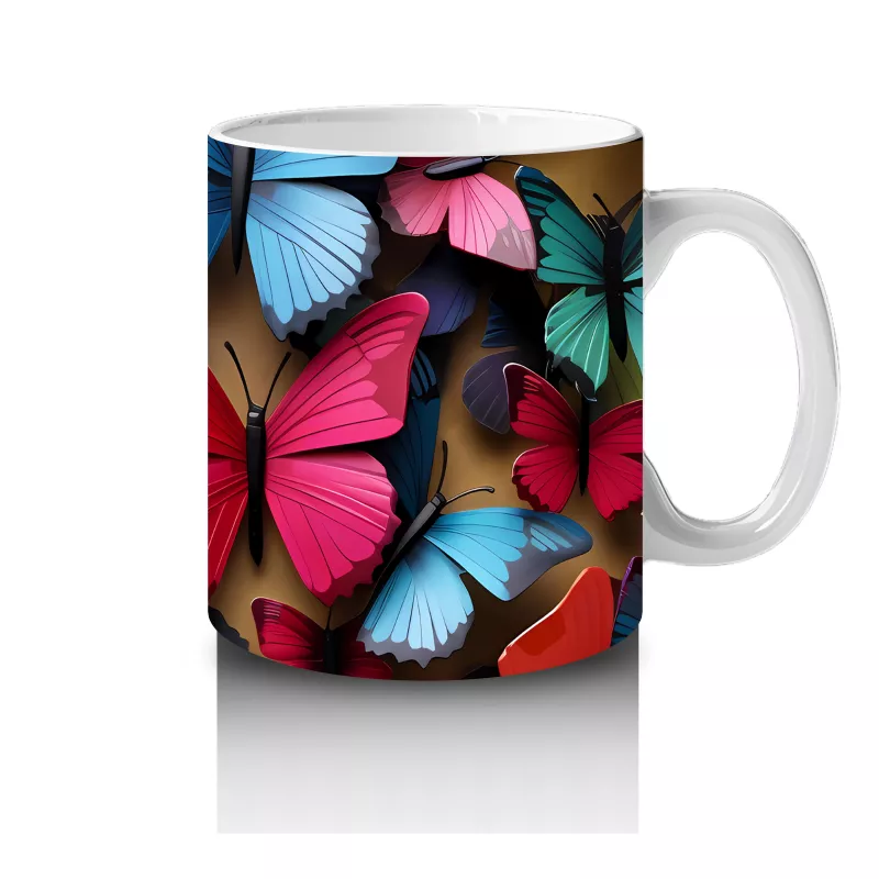 Renkli Kelebeklerle Canlı Tasarım - Baskılı Kahve Kupası - 4
