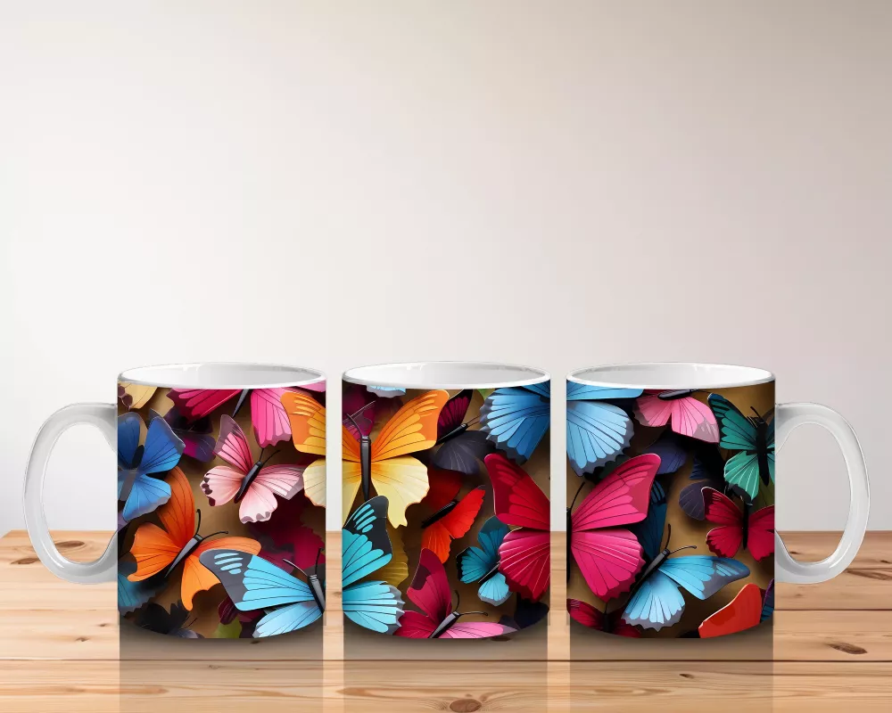 Renkli Kelebeklerle Canlı Tasarım - Baskılı Kahve Kupası - 5