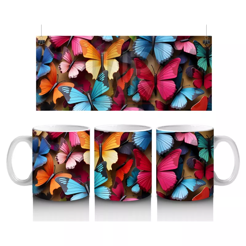 Renkli Kelebeklerle Canlı Tasarım - Baskılı Kahve Kupası