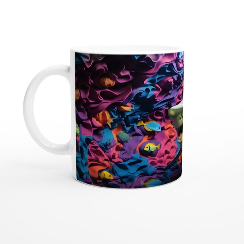 Renkli Kıvrımlı Mercanlar Arasında Köpekbalığı Su Altı Temalı Kupa Bardak - 2