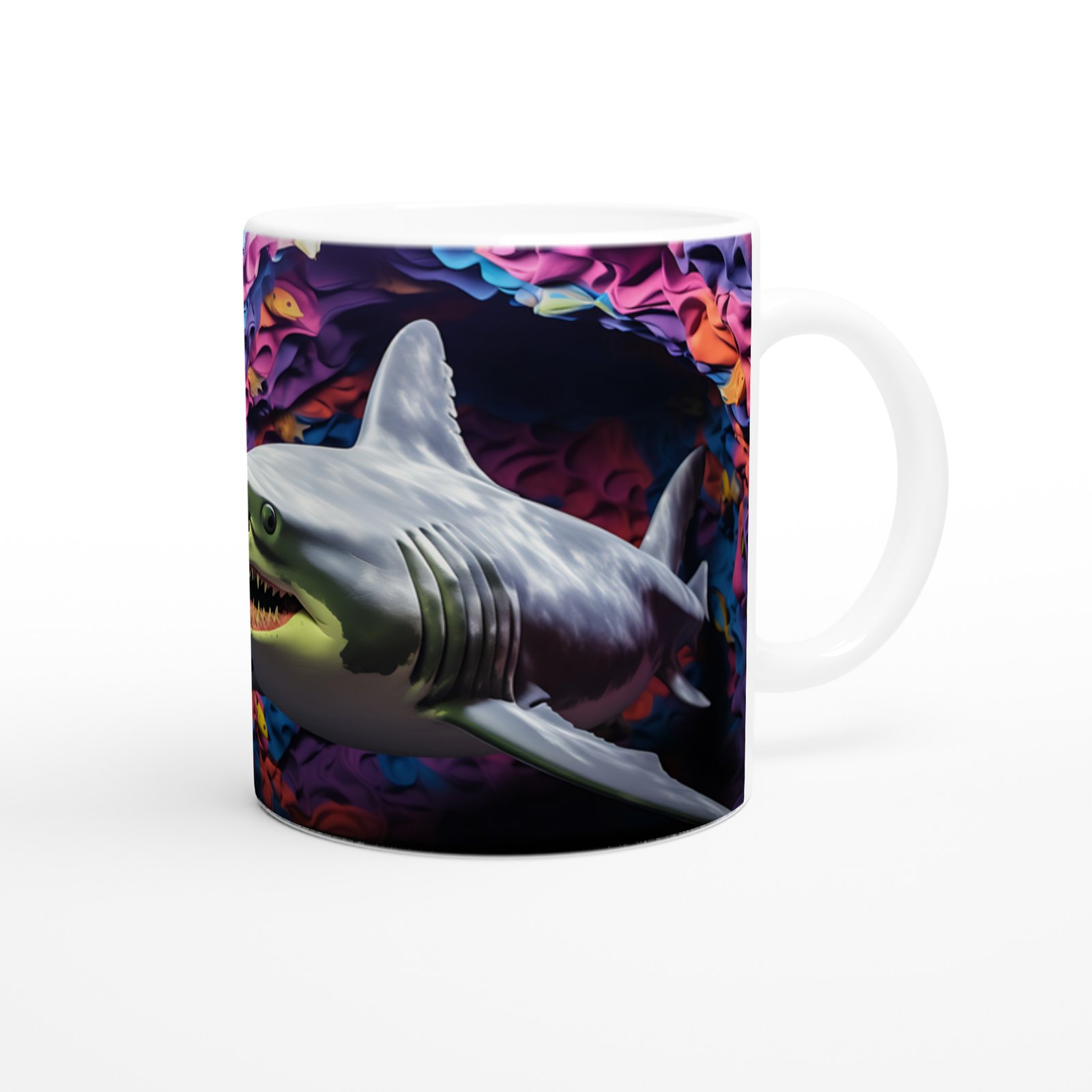 Renkli Kıvrımlı Mercanlar Arasında Köpekbalığı Su Altı Temalı Kupa Bardak - 3