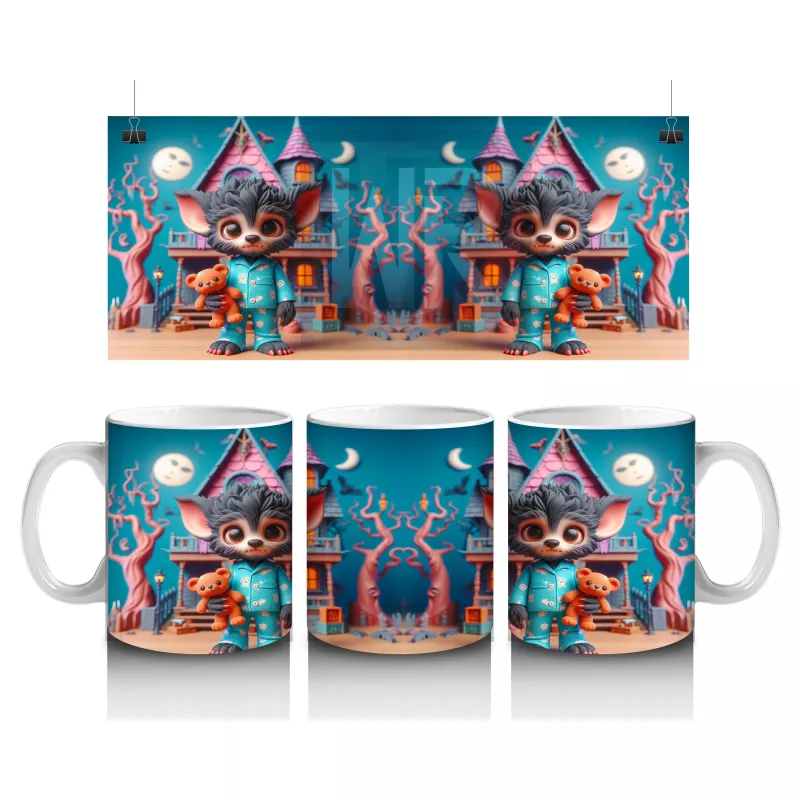 Renkli Kostümlü Sevimli Dinozor Figürlü Çocuklara Özel Cadılar Bayramı Baskılı Kupa Bardak