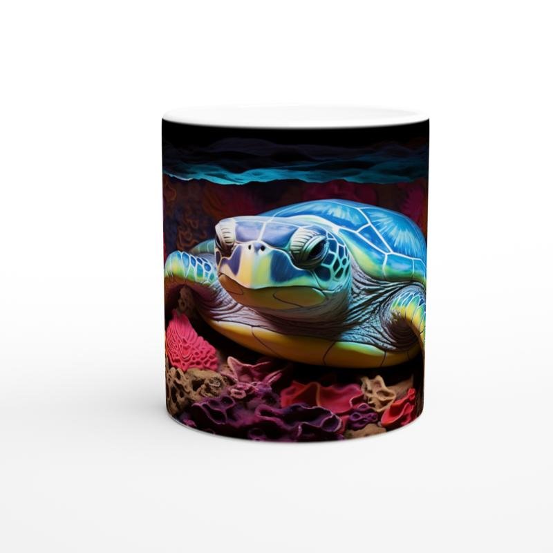 Renkli Mağarada Dinlenen Su Kaplumbağası Kupa Bardak