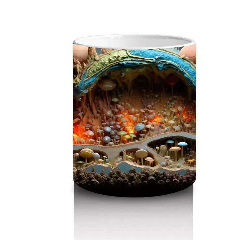 Renkli Mantarlar ve Köklerle Kaplı Fantezi Yeraltı Dünyası - Baskılı kahve kupası - 3