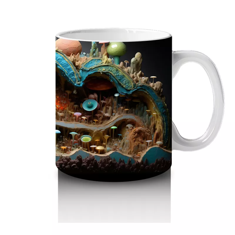 Renkli Mantarlar ve Köklerle Kaplı Fantezi Yeraltı Dünyası - Baskılı kahve kupası - 4