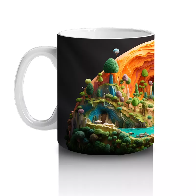 Renkli Masalsı Mantar Ormanı ve Küçük Ev – Baskılı Kahve Kupası - 2