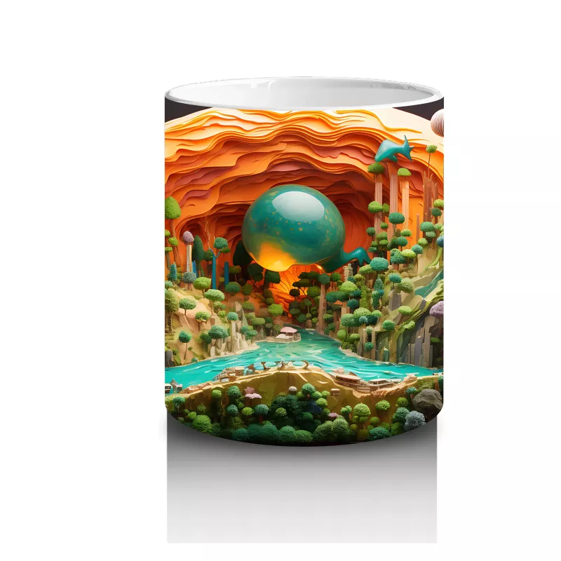 Renkli Masalsı Mantar Ormanı ve Küçük Ev – Baskılı Kahve Kupası - 3