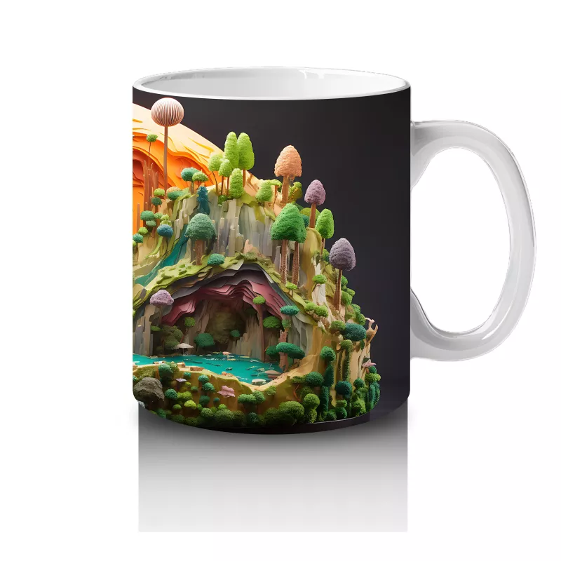 Renkli Masalsı Mantar Ormanı ve Küçük Ev – Baskılı Kahve Kupası - 4