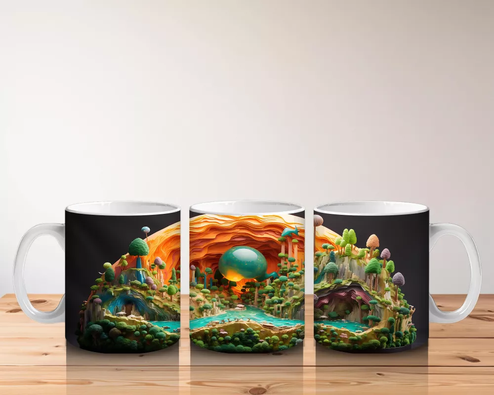 Renkli Masalsı Mantar Ormanı ve Küçük Ev – Baskılı Kahve Kupası - 5