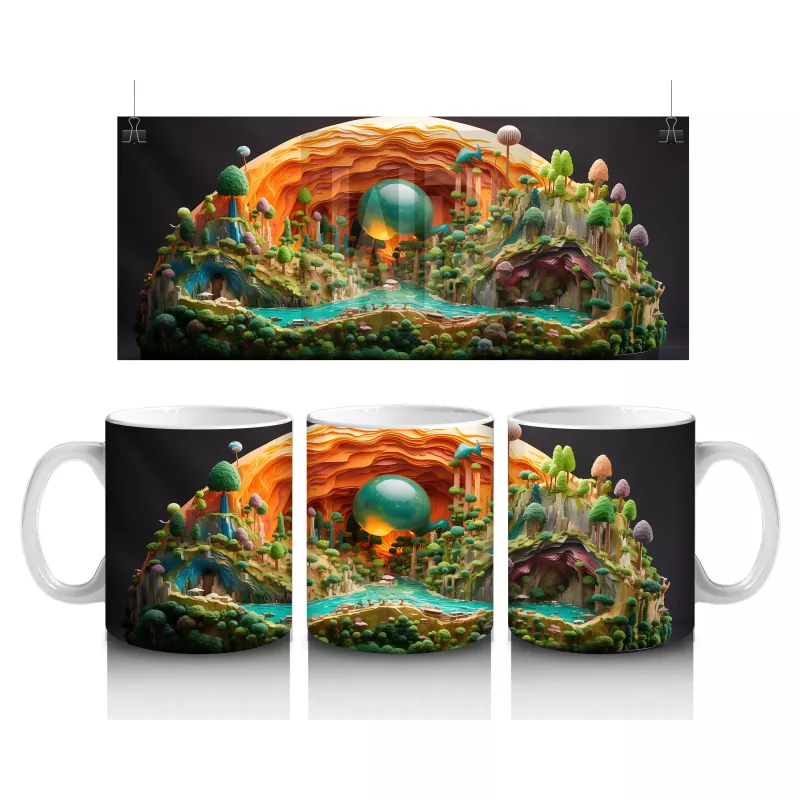 Renkli Masalsı Mantar Ormanı ve Küçük Ev – Baskılı Kahve Kupası