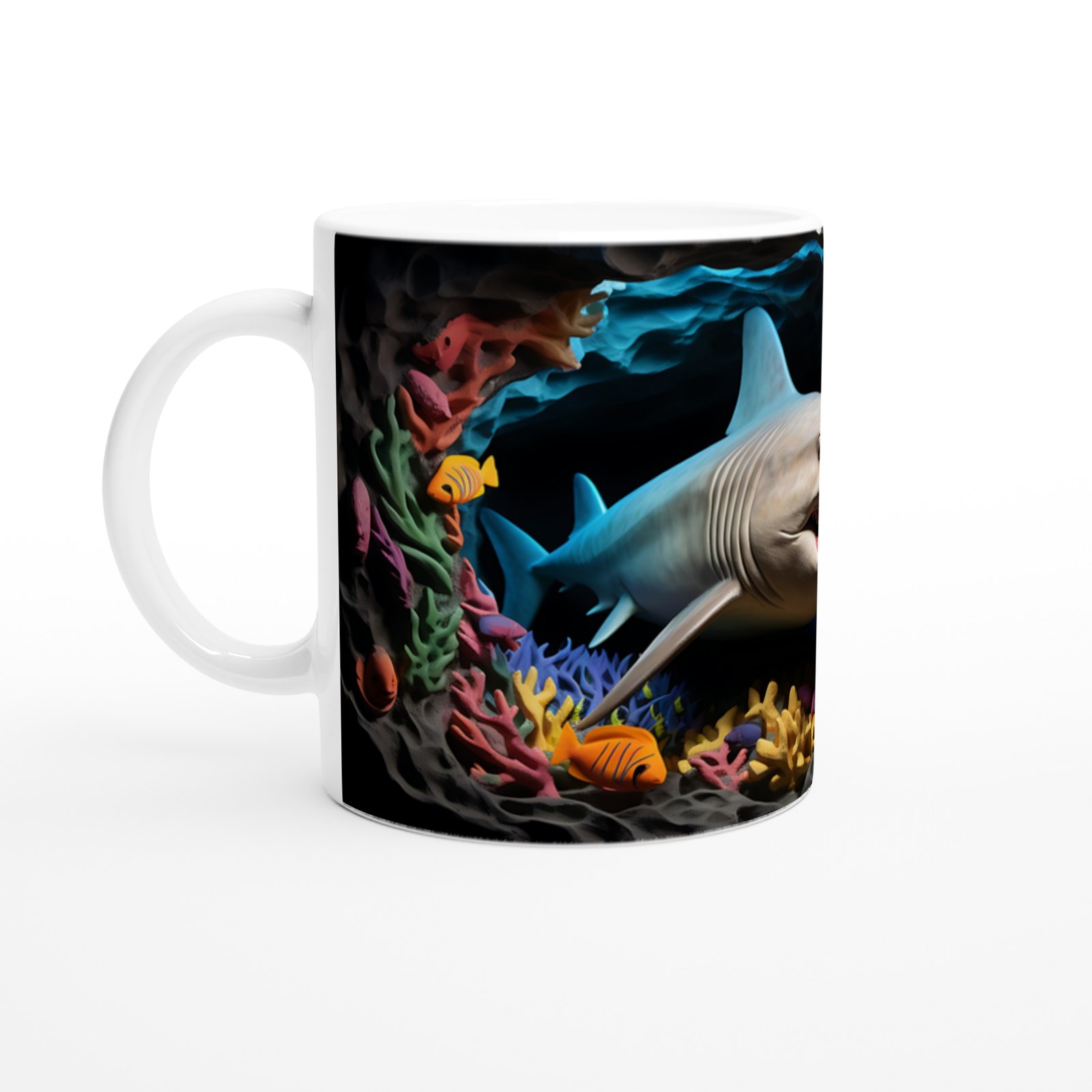 Renkli Mercan Resifinde Yüzen Köpekbalığı Su Altı Temalı Kupa Bardak - 2