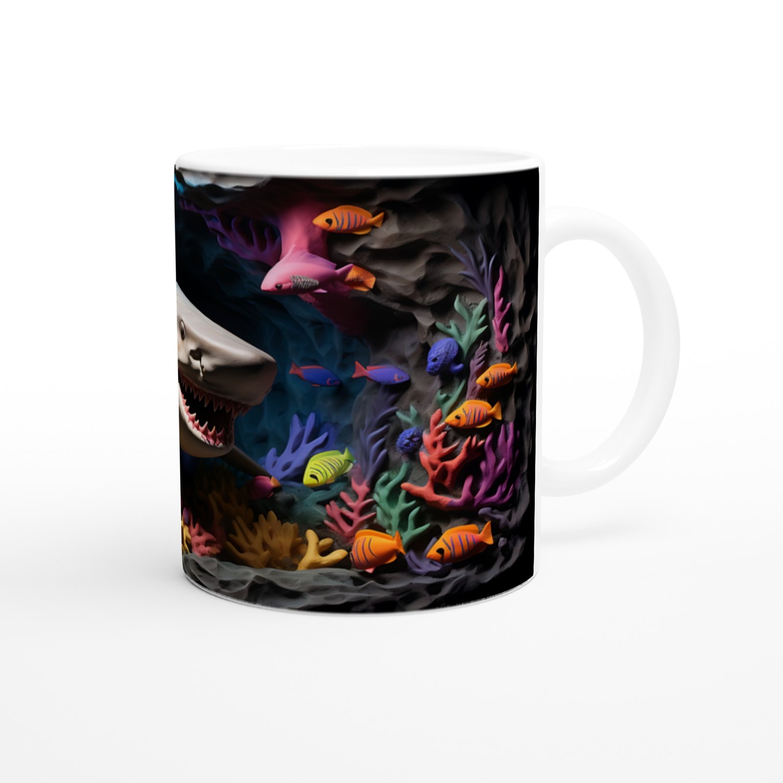 Renkli Mercan Resifinde Yüzen Köpekbalığı Su Altı Temalı Kupa Bardak - 3