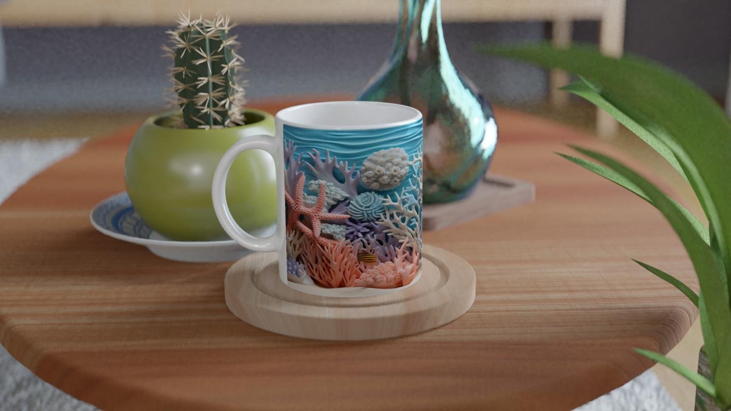 Renkli Mercan ve Deniz Yıldızı Temalı Kupa Bardak - 4