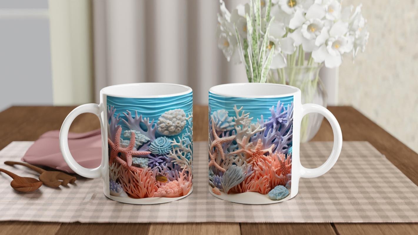 Renkli Mercan ve Deniz Yıldızı Temalı Kupa Bardak - 5