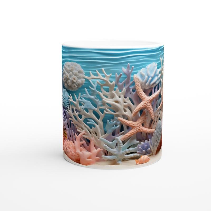 Renkli Mercan ve Deniz Yıldızı Temalı Kupa Bardak