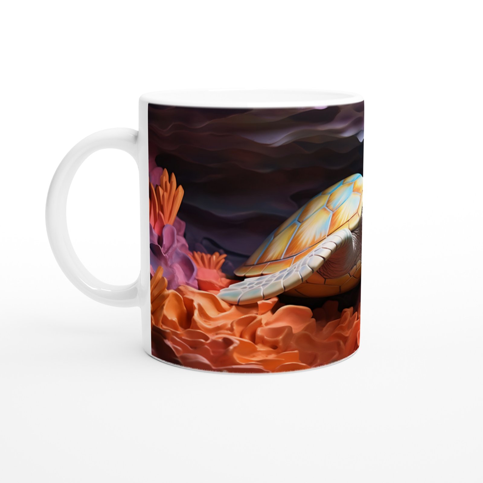 Renkli Mercanlar Arasında Yüzen Deniz Kaplumbağası Su Altı Temalı Kupa Bardak - 2