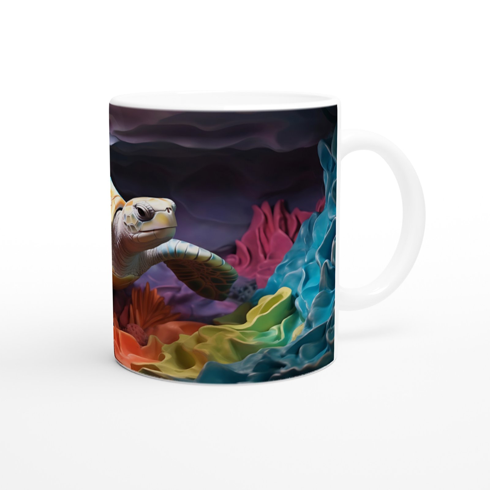 Renkli Mercanlar Arasında Yüzen Deniz Kaplumbağası Su Altı Temalı Kupa Bardak - 3