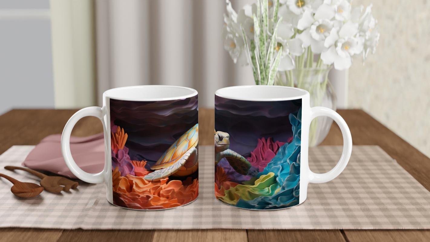 Renkli Mercanlar Arasında Yüzen Deniz Kaplumbağası Su Altı Temalı Kupa Bardak - 5