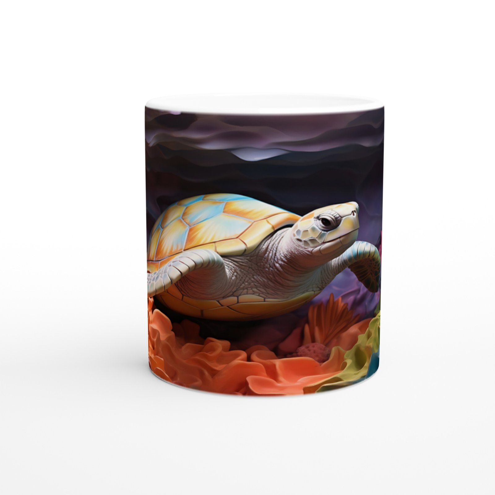 Renkli Mercanlar Arasında Yüzen Deniz Kaplumbağası Su Altı Temalı Kupa Bardak