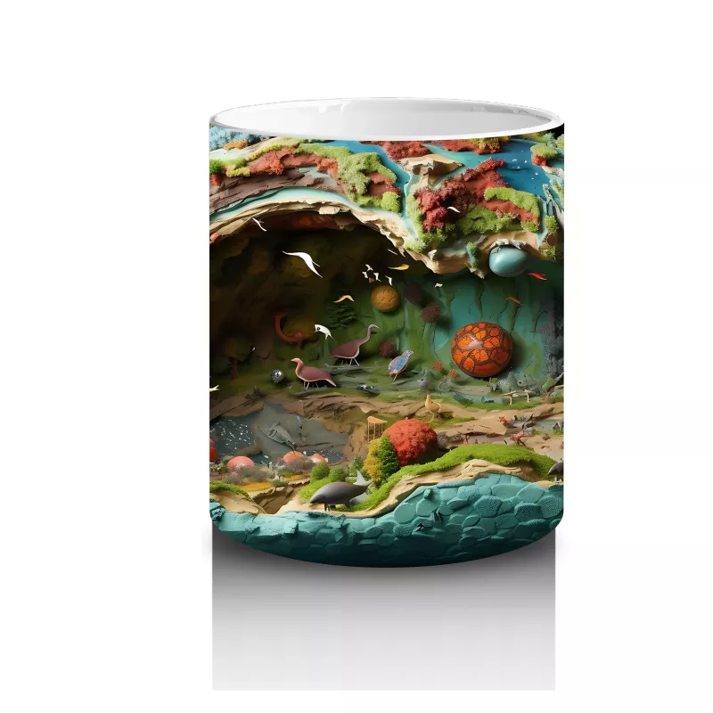 Renkli Mercanlar ve Balıklarla Süslenmiş Su Altı Mağarası – Baskılı Kahve Kupası - 3