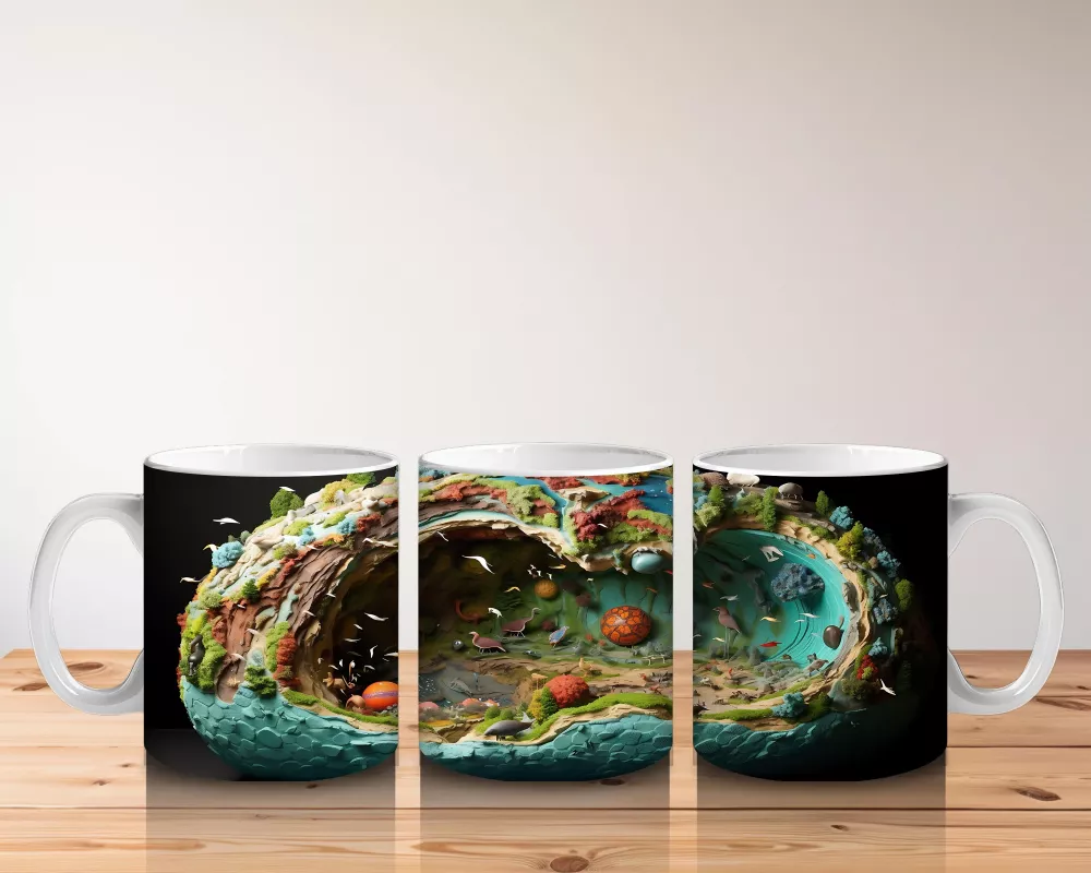 Renkli Mercanlar ve Balıklarla Süslenmiş Su Altı Mağarası – Baskılı Kahve Kupası - 5