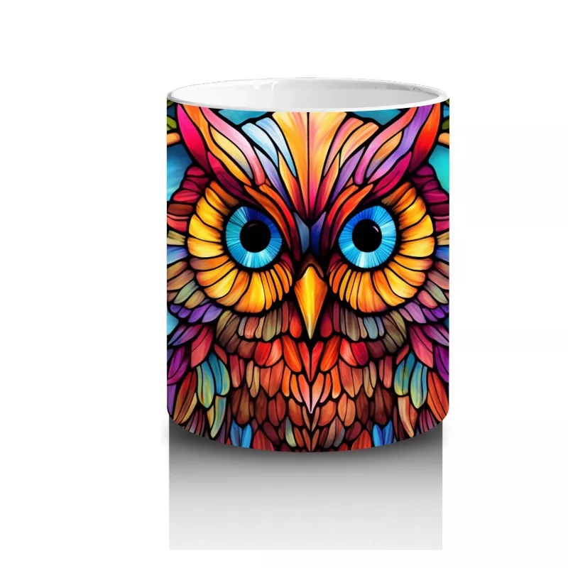 Renkli Mozaik Desenli Baykuş İllüstrasyonu – Baskılı Kahve Kupası - 3