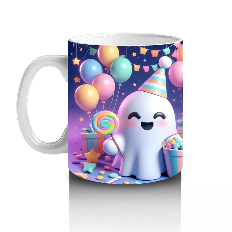 Renkli Neon Işıklarla Süslenmiş Sevimli Hayalet Figürlü Cadılar Bayramı Baskılı Kupa Bardak - 2